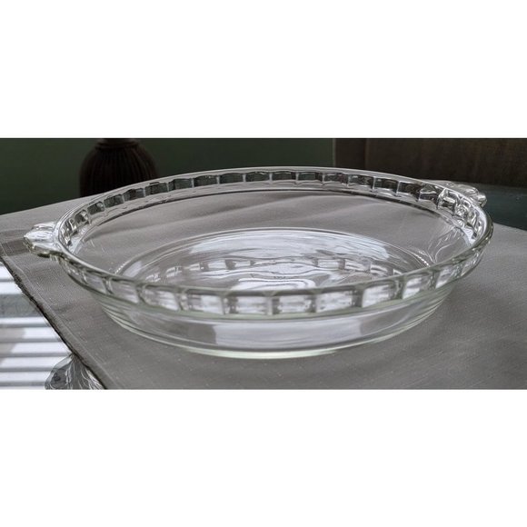 Pyrex Other - 𝅺Vintage Pyrex Clear Glass 9 1/2" Pie Plate Dish Scalloped Edge Handles Deep 22